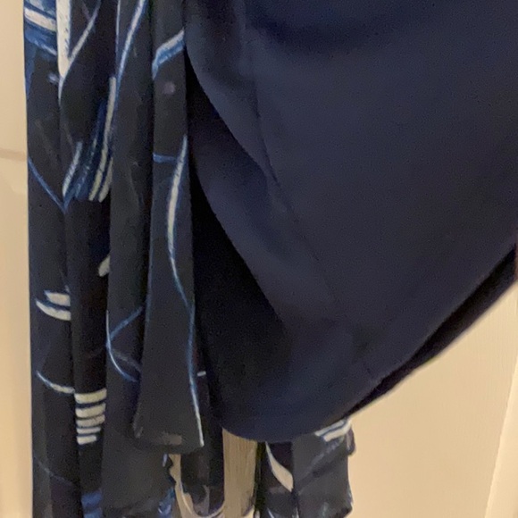 DKNY Blue/Black Wrap Sundress Sleeveless V-neck! High-Low Hemline! - Picture 6 of 8